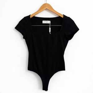 Petal + Pup Black Square Neck Bodysuit Medium Stretch Fitted